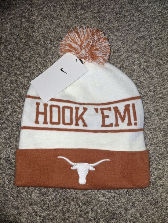 Nike Other - Nike White and Burnt Orange Pom Pom Beanie with Hook 'Em! Text